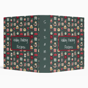 Christmas Holiday Baking Goodies Cute Green Name 3 Ring Binder