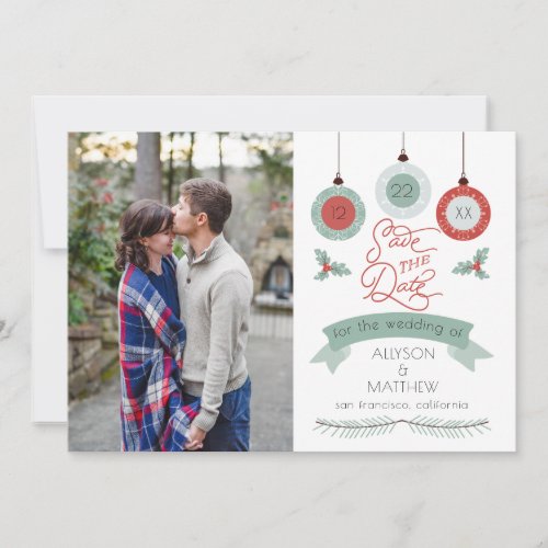 Christmas Holiday Baubles  Holly Wedding Save The Date