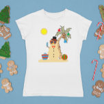 Christmas Holiday Beach Tropical Snowman T-Shirt<br><div class="desc">This design was created though digital art. It may be personalized in the area provided. Contact me at colorflowcreations@gmail.com if you with to have this design on another product. Purchase my original abstract acrylic painting for sale at www.etsy.com/shop/colorflowart. See more of my creations or follow me at www.facebook.com/colorflowcreations, www.instagram.com/colorflowcreations, www.twitter.com/colorflowart,...</div>