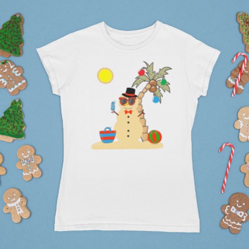Christmas Holiday Beach Tropical Snowman T_Shirt