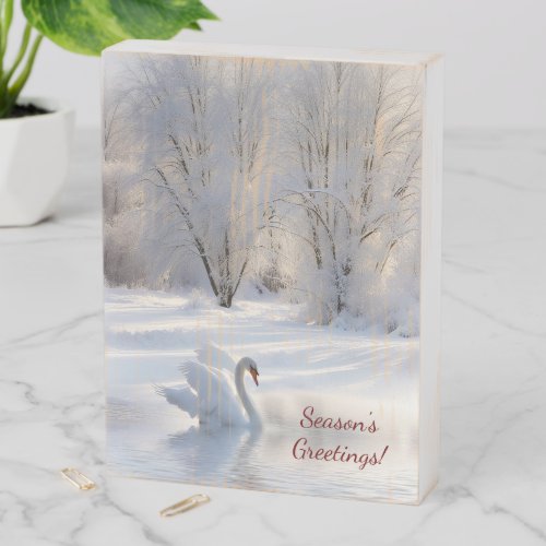 Christmas Holiday Beautiful Swan and Snow Wooden Box Sign