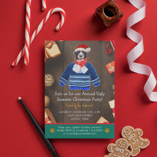 Christmas Holiday Bernese Dog Ugly Sweater Party Invitation
