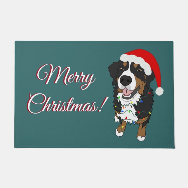 Christmas Holiday Bernese Mountain Dog  Doormat (Front)