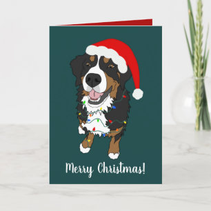 Christmas Holiday Bernese Mountain Dog Letterpress Thank You Card