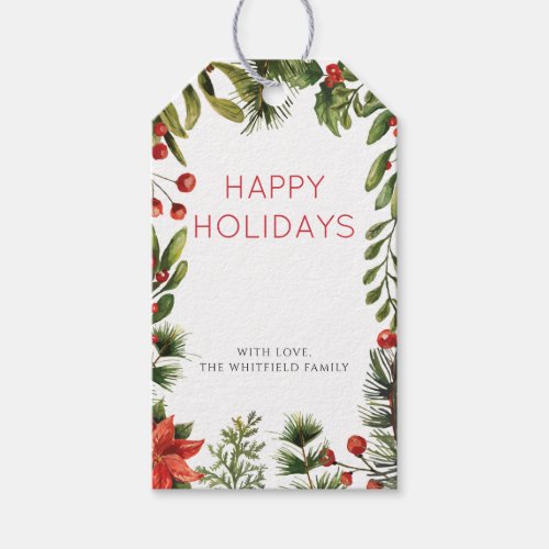 Christmas Holiday Berries Greenery Watercolor Gift Tags