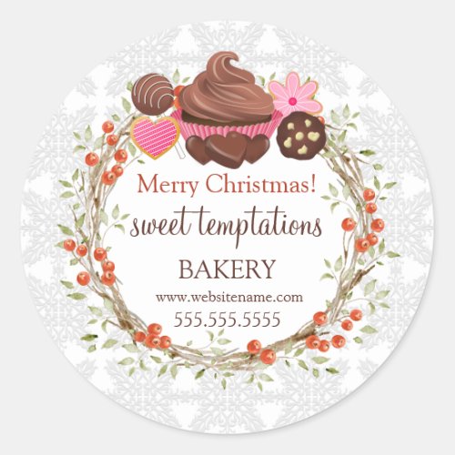 Christmas Holiday Berry Wreath Assorted Desserts Classic Round Sticker
