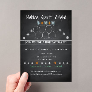 Christmas Holiday Black Chalkboard Snowflake Party Acrylic Invitations