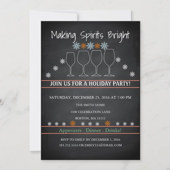Christmas Holiday Black Chalkboard Snowflake Party Invitation (Front)