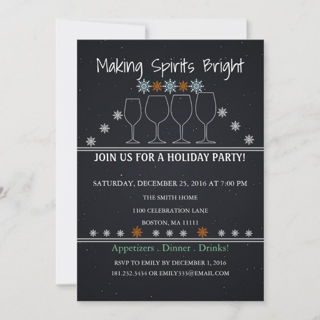 Christmas Holiday Black Chalkboard Snowflake Party Invitation (Front)