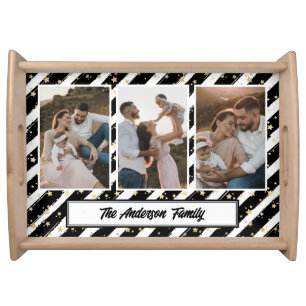 Christmas Holiday Black Photo Collage Serving Tray