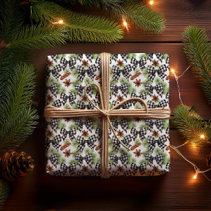 Christmas Holiday Black White Gingham Check Bows Wrapping Paper