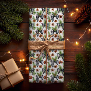 Christmas Holiday Black White Gingham Check Bows Wrapping Paper
