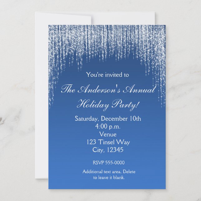 Christmas Holiday Blue Glitter Elegant Invitation (Front)