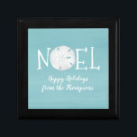 Christmas Holiday Blue Noel Cute Beach Sand Dollar Gift Box<br><div class="desc">This design features a Christmas holiday cute simple blue gift box with a happy holidays watercolor elegant fun theme, beach coastal living tropical cute, stylish trendy typography font text, whimsical cute whimsy calligraphy script, simple minimalist minimal style, creative adorable white seashell sand, Christmas holiday gift packaging, Christmas holiday custom gift...</div>