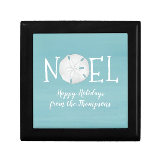 Christmas Holiday Blue Noel Cute Beach Sand Dollar Gift Box (Front)