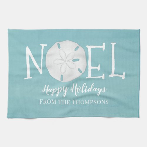 Christmas Holiday Blue Noel Cute Beach Sand Dollar Kitchen Towel