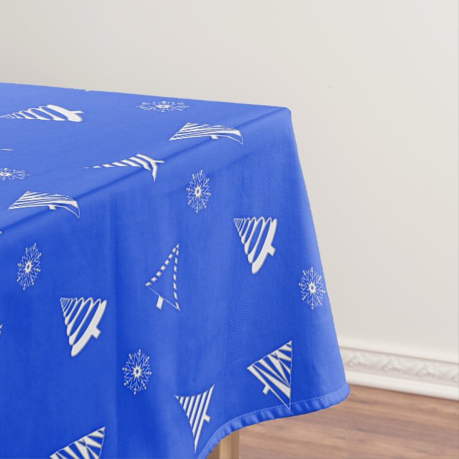 christmas holiday blue pattern tablecloth (In Situ)