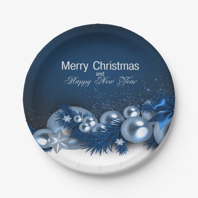 Christmas Holiday Blue Pearl 1 Design Paper Plates (Front)