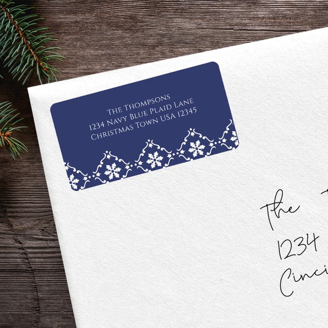 Christmas Holiday blue Snowflake Simple Pattern Label (Christmas blue snowflake with a grey background return address label. )