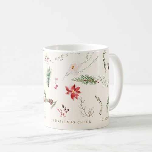 Christmas Holiday Boho Elegant Poinsettia Greenery Coffee Mug
