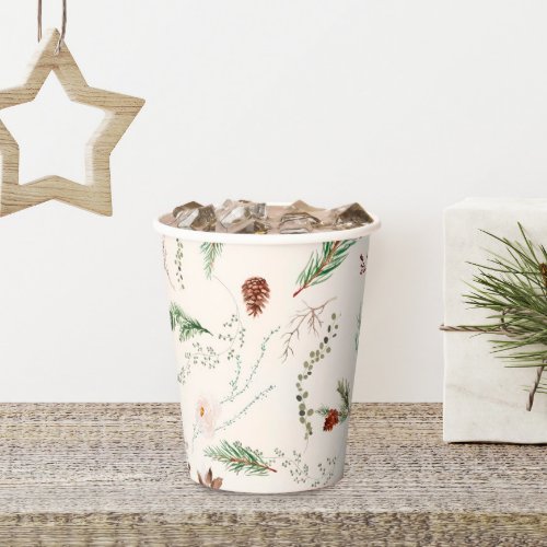 Christmas Holiday Boho Elegant Poinsettia Greenery Paper Cups