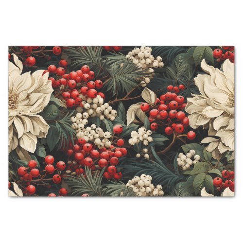 ChristmasHoliday Bold Flowers Berries  Leaves Tissue Paper