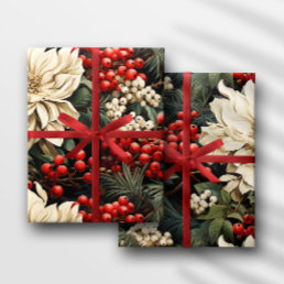 Christmas/Holiday Bold Flowers, Berries &amp; Leaves Wrapping Paper