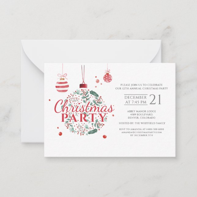 Christmas Holiday Botanical Modern Holiday Party Note Card (Front)