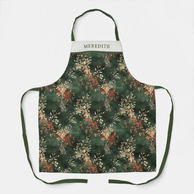 Christmas Holiday Botanical Personalized Apron (Front)