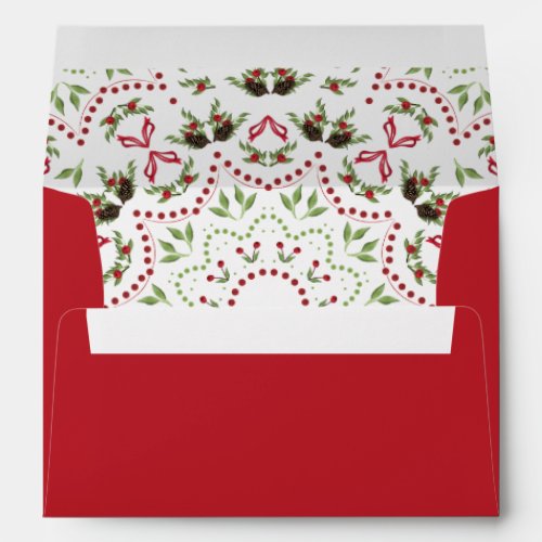 Christmas Holiday Botanical Pine Cones Holly Berry Envelope