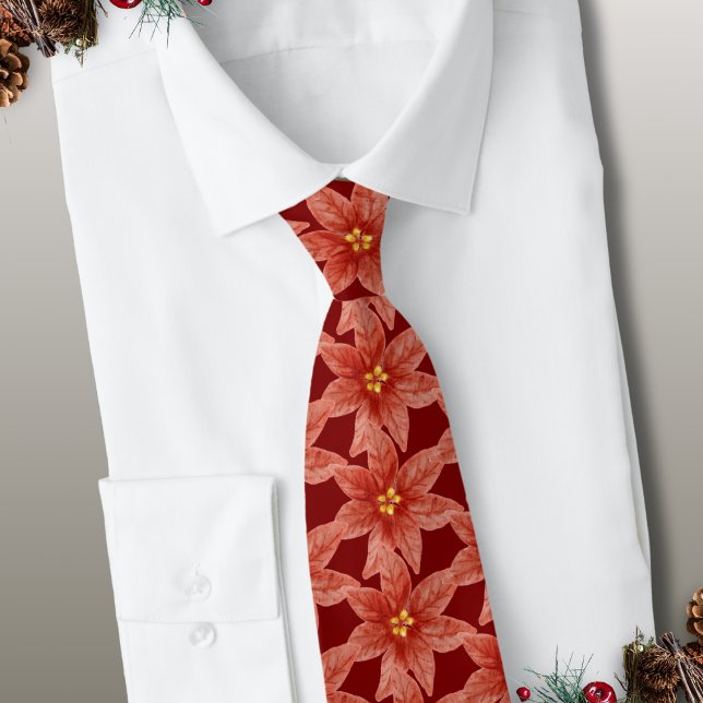 Christmas Holiday Botanical Red Floral Poinsettia  Neck Tie (Creator Uploaded)