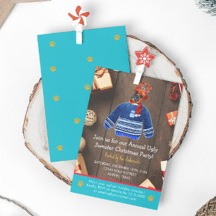 Christmas Holiday Boxer Dog Ugly Sweater Party Invitation