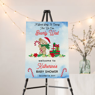 Christmas Holiday Boy Bear Bearly Wait Baby Shower Foam Board
