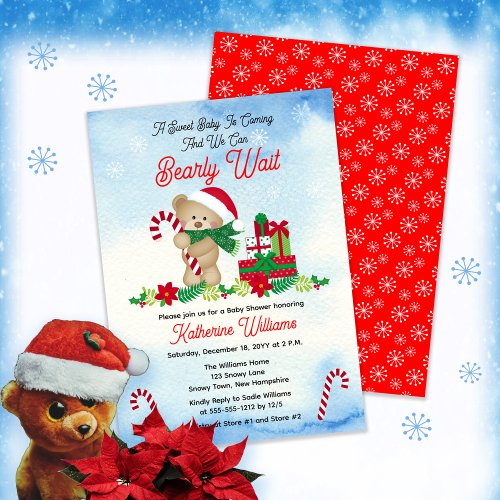 Christmas Holiday Boy Bear Bearly Wait Baby Shower Invitation