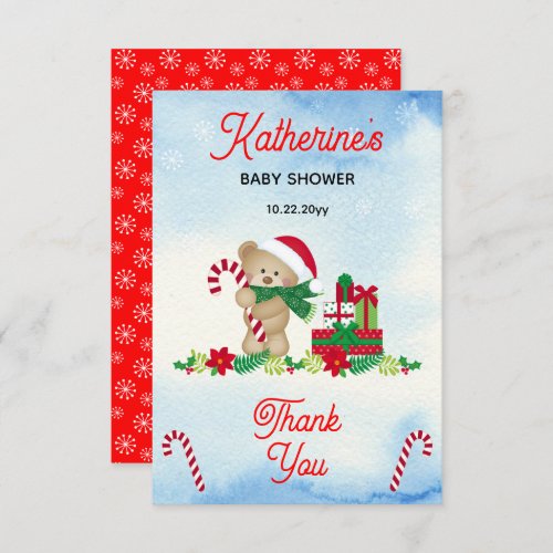 Christmas Holiday Boy Bear Bearly Wait Baby Shower Thank You Card