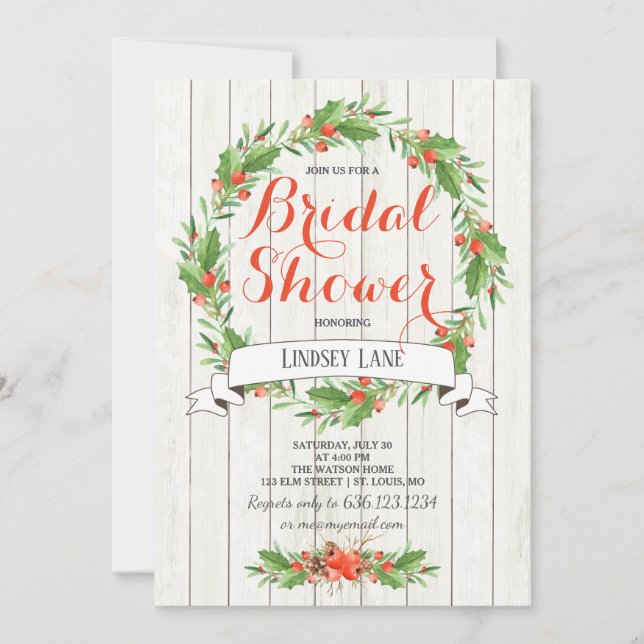 Christmas Holiday Bridal Shower Invitation (Front)