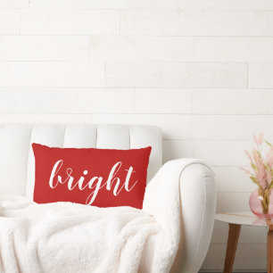 Christmas Holiday Bright Script Typography Red Lumbar Pillow