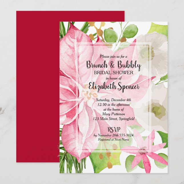 Christmas Holiday Brunch and Bubbly Floral Invite (Front/Back)