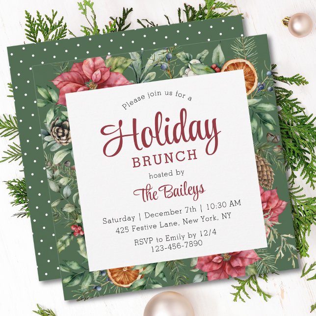 Christmas Holiday Brunch Festive Floral Invitation (Creator Uploaded)