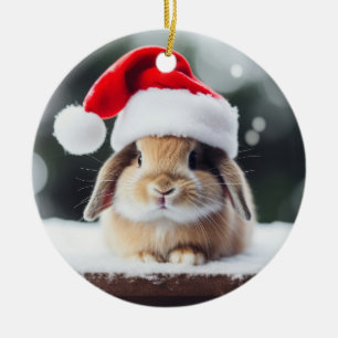 Christmas Holiday Bunny Ceramic Ornament