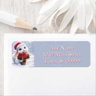 Christmas Holiday Bunny Flowers Return Address Label