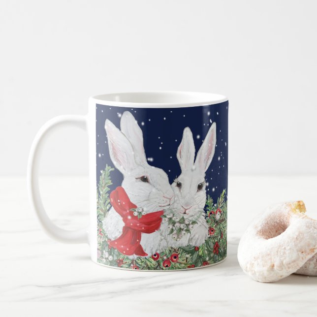 Christmas Holiday Bunny Rabbit Festive Winter Coffee Mug (With Donut)