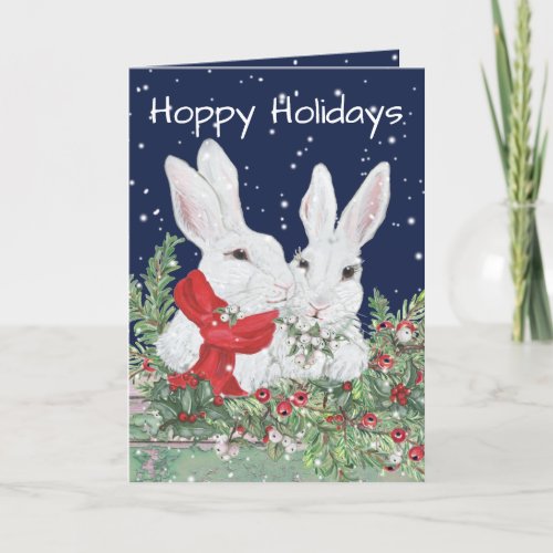Christmas Holiday Bunny Rabbit Snow Greenery Cute
