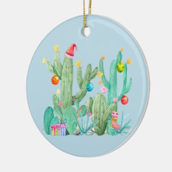 Christmas Holiday Cactus Southwest Desert Ceramic Ornament | Zazzle