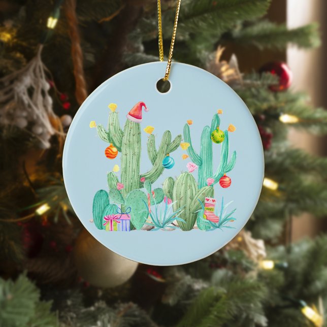 Christmas Holiday Cactus Southwest Desert Ceramic Ornament (Creator Uploaded)