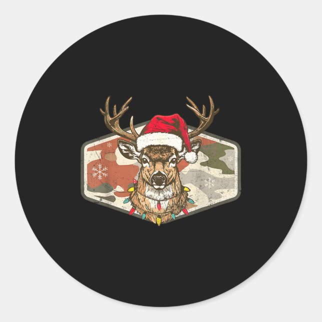 Christmas Holiday Camo Hunting Reindeer Deer Xmas  Classic Round Sticker (Front)