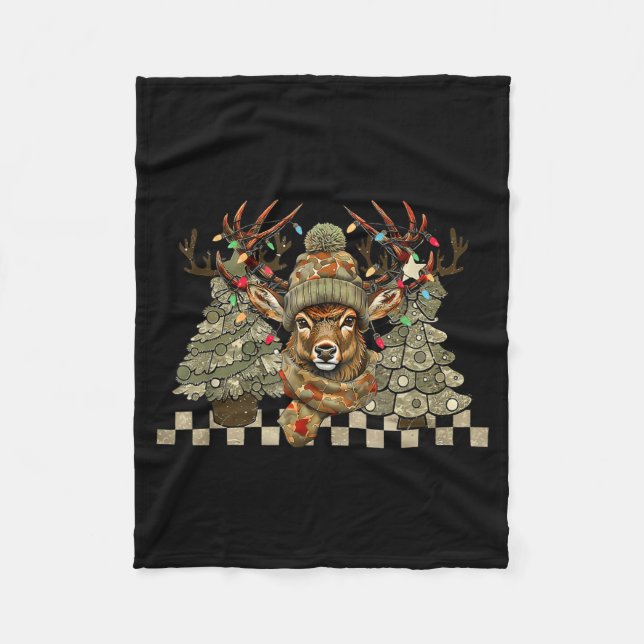 Christmas Holiday Camo Hunting Reindeer Deer Xmas  Fleece Blanket (Front)