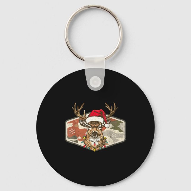 Christmas Holiday Camo Hunting Reindeer Deer Xmas  Keychain (Front)