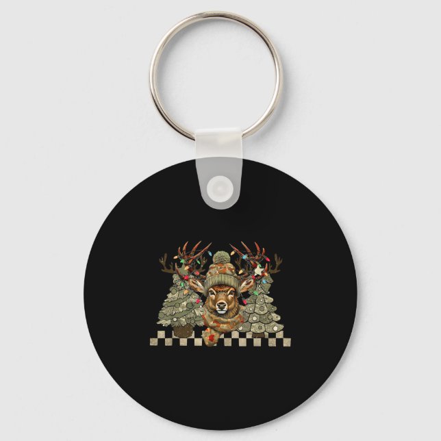 Christmas Holiday Camo Hunting Reindeer Deer Xmas  Keychain (Front)