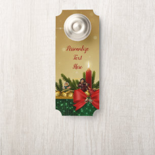 Christmas Holiday Candle Bows & Gold Bells Room Door Hanger